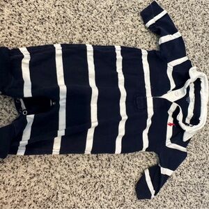Navy and White Striped Baby Romper